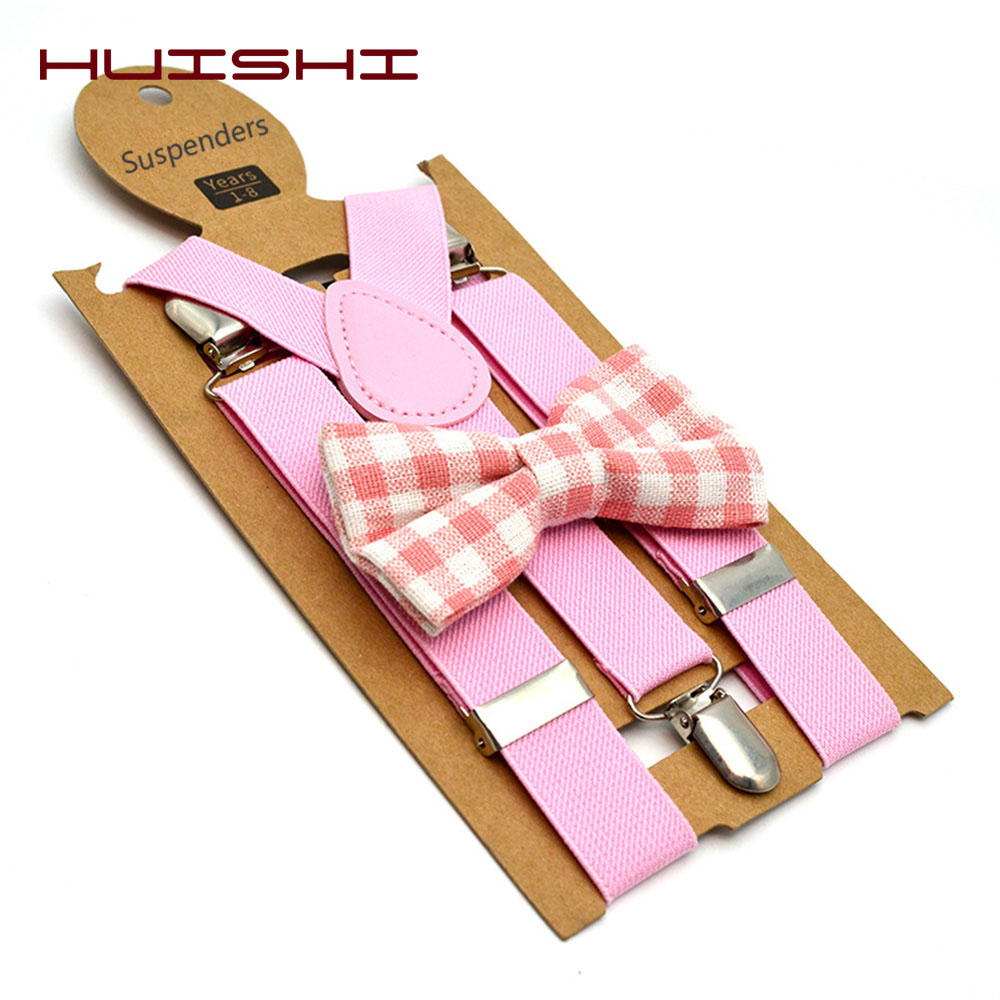 HUISHI-High Elastic Butterfly Knot Bow Tie Set, Suspensórios Pretos Ajustáveis para Crianças, Acessórios de Natal e Casamento, Meninas e Meninos