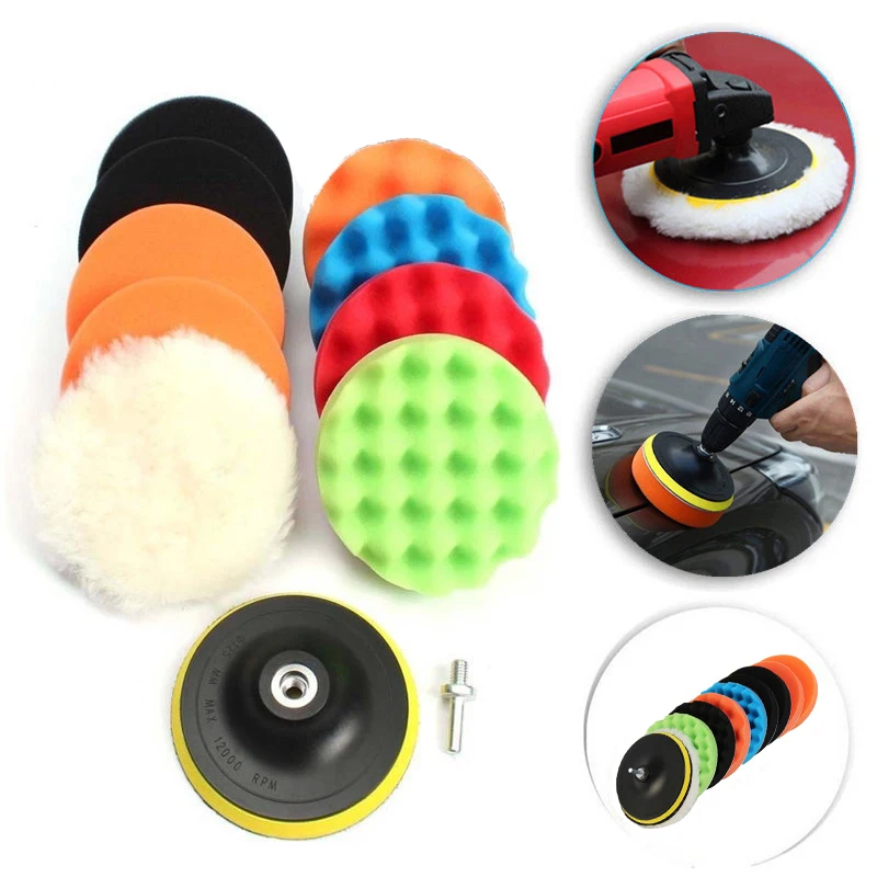 Juego de almohadillas de esponja para pulir coche, disco de pulido automático, esponja para encerar, adaptador de taladro, herramienta de limpieza, 11 Uds., 3 pulgadas