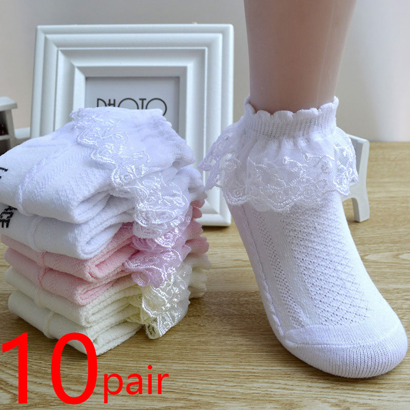 10 paia/lotto neonate calzini per bambini pizzo volant principessa maglia bambini caviglia corto cotone traspirante bianco rosa blu calzino per bambini