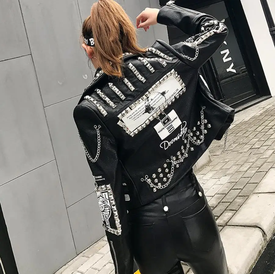 3D Graffiti weiche pu leder jacken weibliche cartoon Leder Jacke niet sicken Punk Rock Cropped leder Oberbekleidung F2217