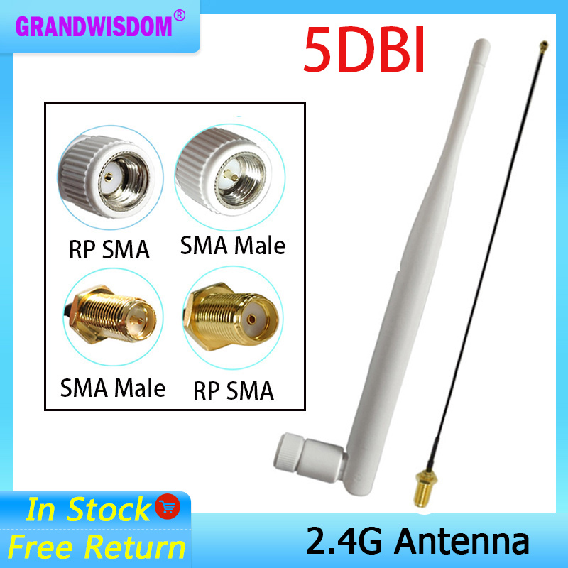 2,4 GHz Antenne für WLAN, 5 dBi, SMA-Stecker, weiß, 2,4 GHz Antenne, Router-Antenne, 21 cm RP-SMA-Stecker, Pigtail-Kabel
