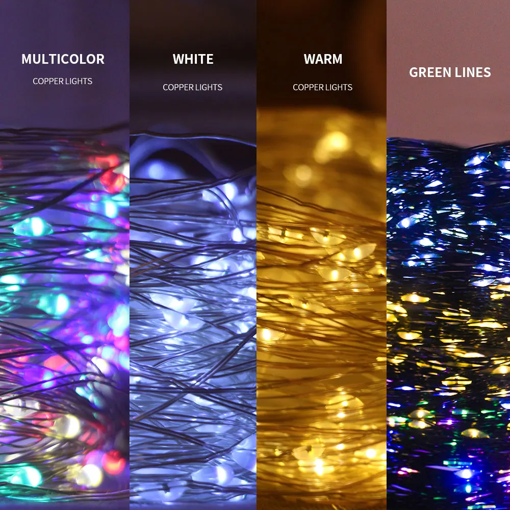 Led ストリングライトクリスマスフェアリーライト USB 電池式リモートガーランド銅線 LED ライトウェディングパーティーの装飾 10 メートル 20 メートル