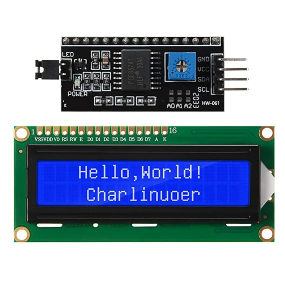 Lcd1602 1602 módulo lcd azul/amarelo verde tela 16x2 caracteres display lcd pcf8574t pcf8574 iic i2c interface 5v para arduino