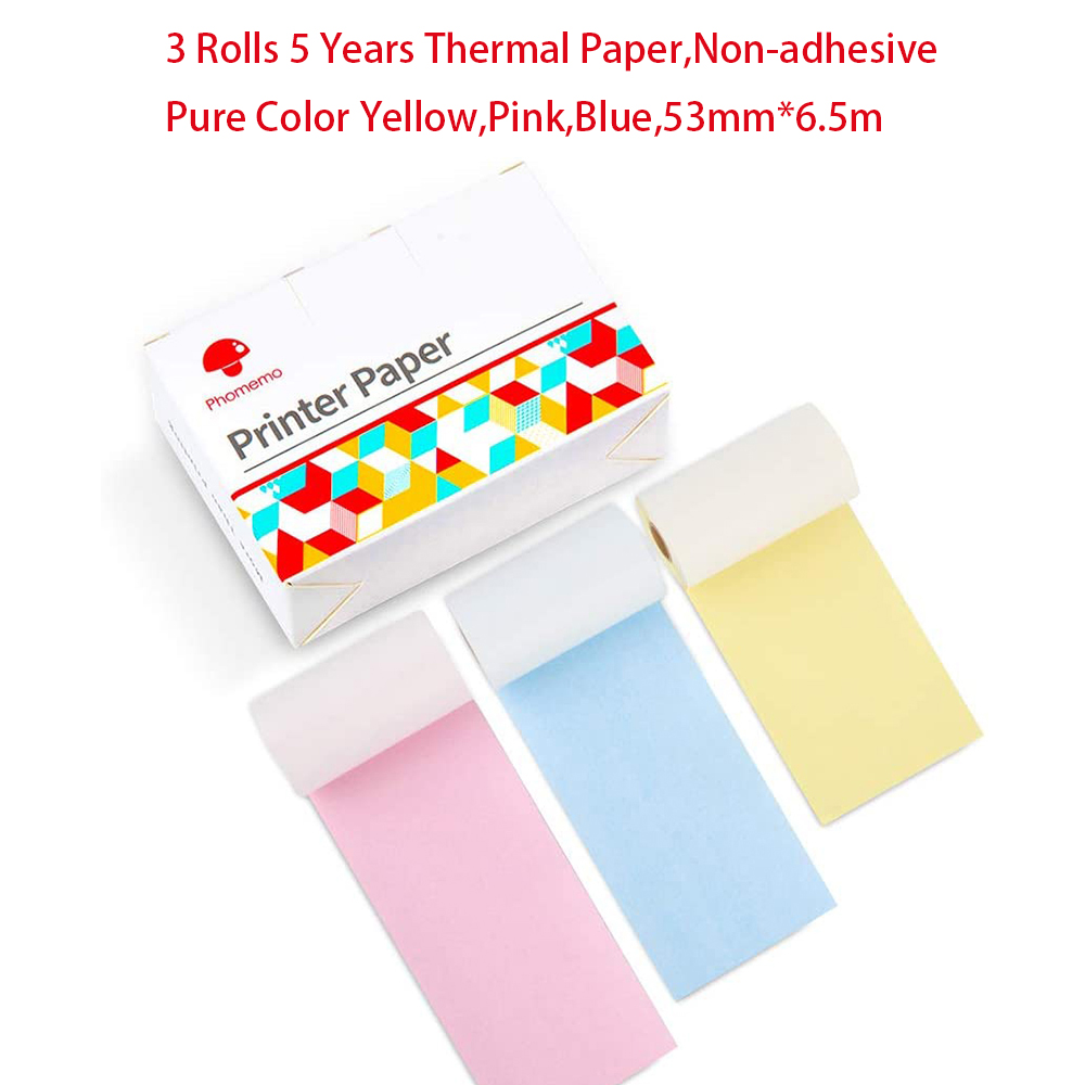 กระดาษความร้อน Original Phomemo สติกเกอร์ 3 ม้วน Fit M02 M02S M02 Pro เครื่องพิมพ์ความร้อน MINI Thermal Photo สติกเกอร์
