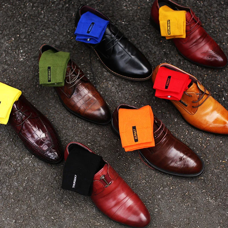 Calcetines informales de otoño e invierno para Hombre, Calcetines felices de Color sólido, Calcetines de algodón peinado con letras bordadas a la moda, Calcetines para Hombre