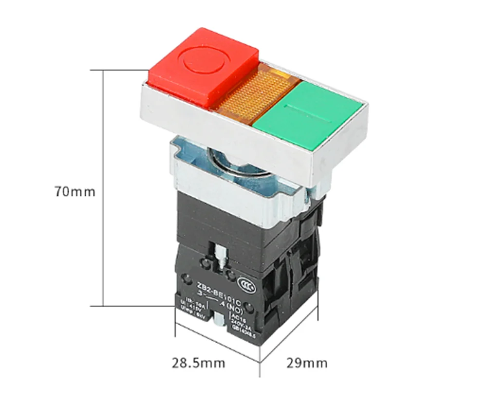 XB2-BW8365 XB2-BW8465 XB2-BL8425 Persegi Ganda Illuminated Push Button Switch dengan Lampu Lampu Sesaat Reset 1NC 1NO 22MM