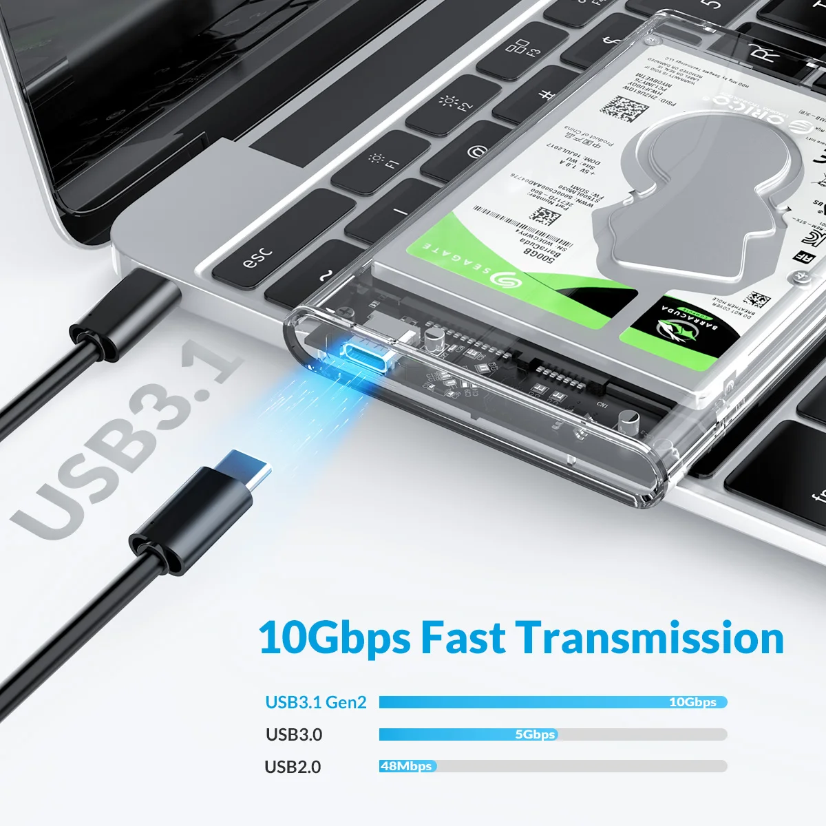 ORICO-funda transparente para disco duro SATA a USB 3,0, carcasa externa para disco duro de 2,5 pulgadas, carcasa para disco HDD SSD, compatible con UASP
