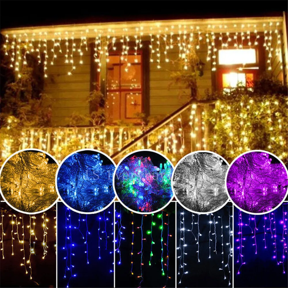 Guirnalda de luces LED navideñas, cortina de carámbanos, caída de 0,4-0,6 M, decoración para aleros, jardín, Calle y exteriores, 5m
