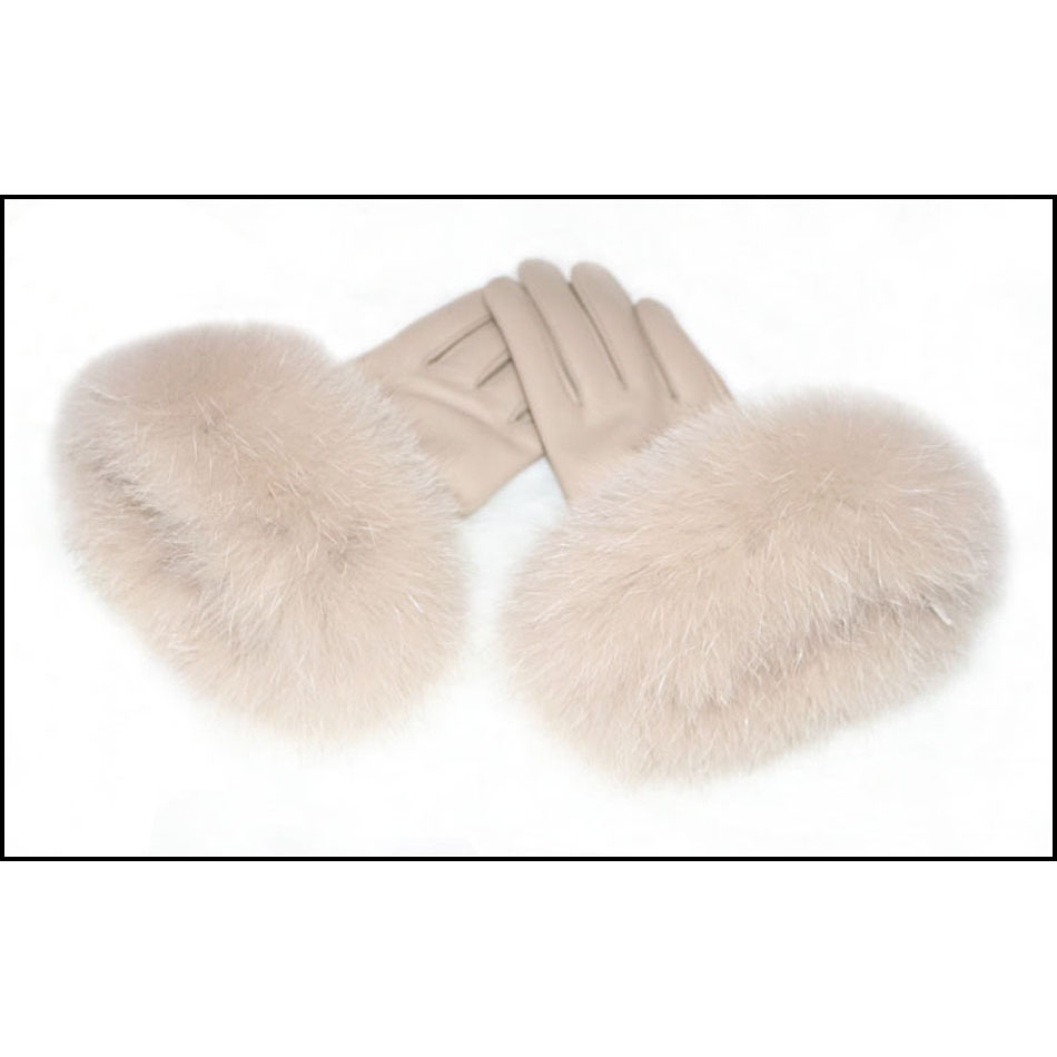 Luvas de couro femininas de nova cor luvas de pele de raposa grande de alta qualidade, luvas de pele de carneiro com tela sensível ao toque quente e grossa no inverno luvas de pele de condução e equitação da moda