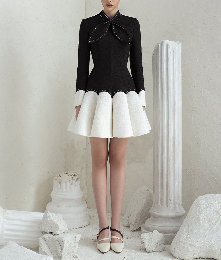 Tailor Shop ชุดสีดำเล็กๆน้อยๆสีดำสีขาว Puffy หญิงหรูหราชุด Semi-ชุดอย่างเป็นทางการชุดเจ้าหญิงสีดำสีขาวชุด