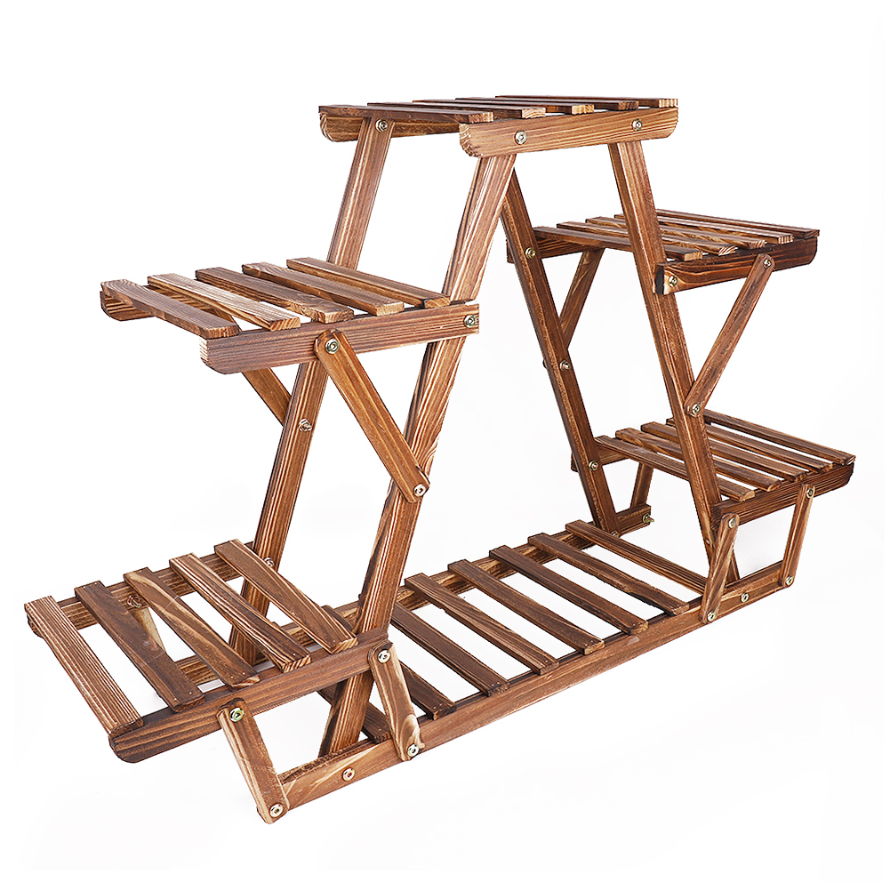 6 Tiered Holz Anlage Stand Indoor Außen Verkohlten Dreieck Ecke Anlage Rack