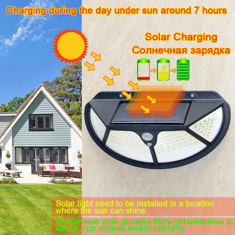 Hình Bán Nguyệt 4 Mặt 102 Đèn LED 3 Chế Độ Phát Sáng Motion Cảm Biến Năng Lượng Mặt Trời Gắn Tường Sân Con Đường Khu Vườn Nhà Năng Lượng Mặt Trời Cảm Ứng đèn Đường