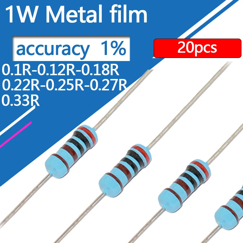 20 Chiếc 1W Kim Loại Phim Điện Trở 1% 7.5 8.2 9.1 75 82 91 750 820 910 R K Ohm 1% Chống 7R5 8R2 9R1 7k5 8k2 9k1 75K 82K 91K 750K