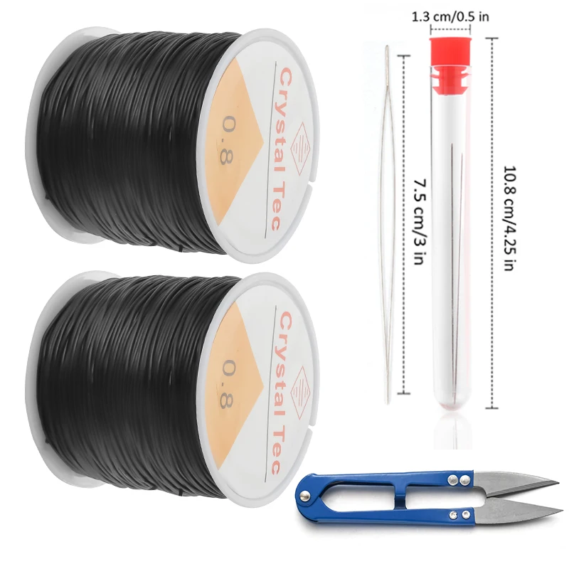 Cordón elástico de cuentas DIY de cristal de plástico, línea elástica con agujas para abalorios, tijeras, hilo de joyería
