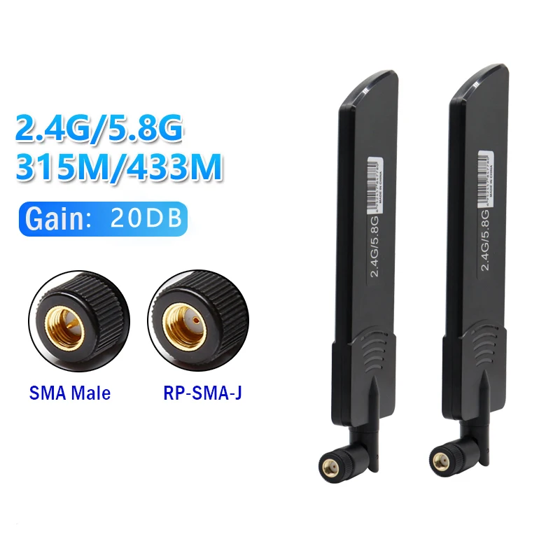 Amplificador de señal de antena, barra de pegamento plegable de doble banda, 2,4G, 5G, 5,8G, 433mhz, 315mhz, transmisión de datos, conector SMA de alta ganancia de 20dbi