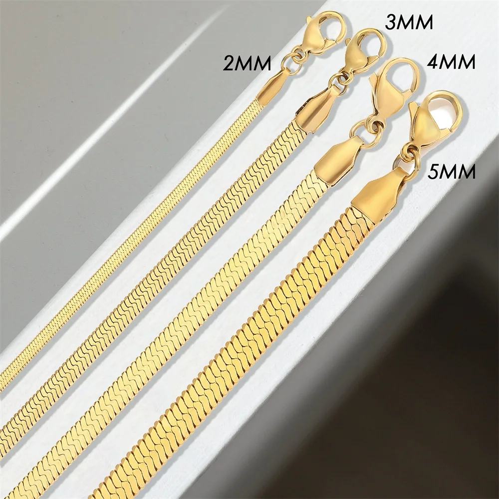 EManco Nữ Xu Hướng Cổ Điển Loài Rắn Dây Chuyền Vòng Tay Vàng Màu Rộng 3/4/5MM Thép Không Gỉ Dây Chuyền Vòng Tay dành Cho Nữ Trang Sức Quà Tặng