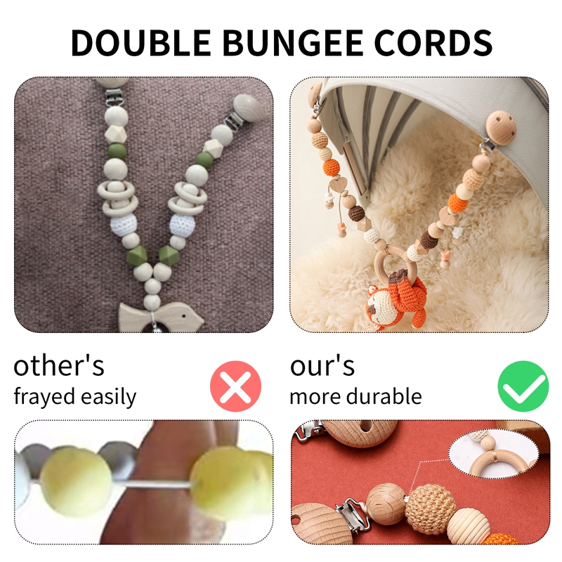 Cadena de madera para cochecito de bebé, cadena de Clip para chupete, pulsera de dentición de animales de ganchillo, juguetes para cochecito móvil