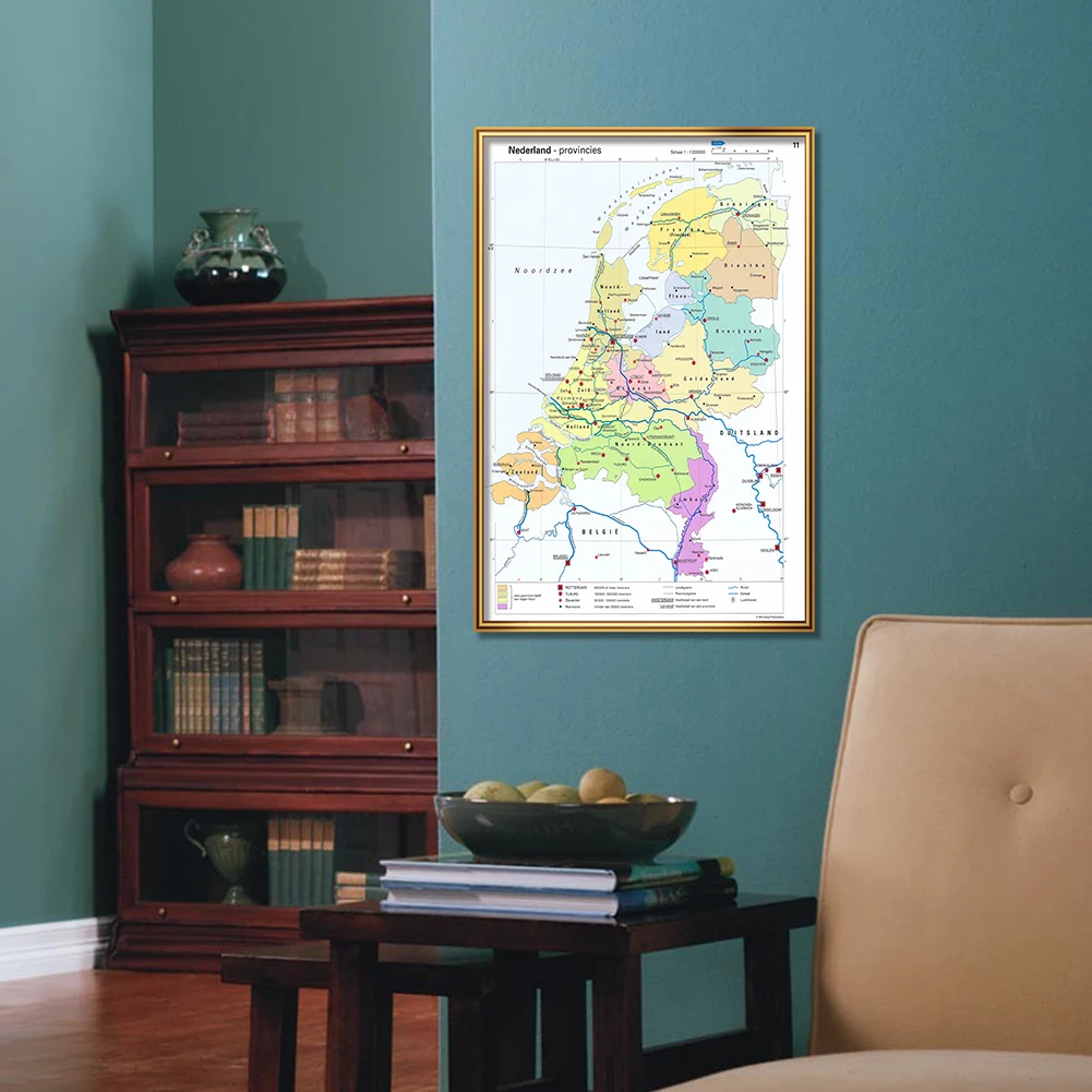 42*59Cm Trong Tiếng Hà Lan Hà Lan Tỉnh Bản Đồ Kích Thước Nhỏ Trang Treo Tường Tranh Canvas Đồ Dùng Học Tập Phòng Khách trang Trí Nhà