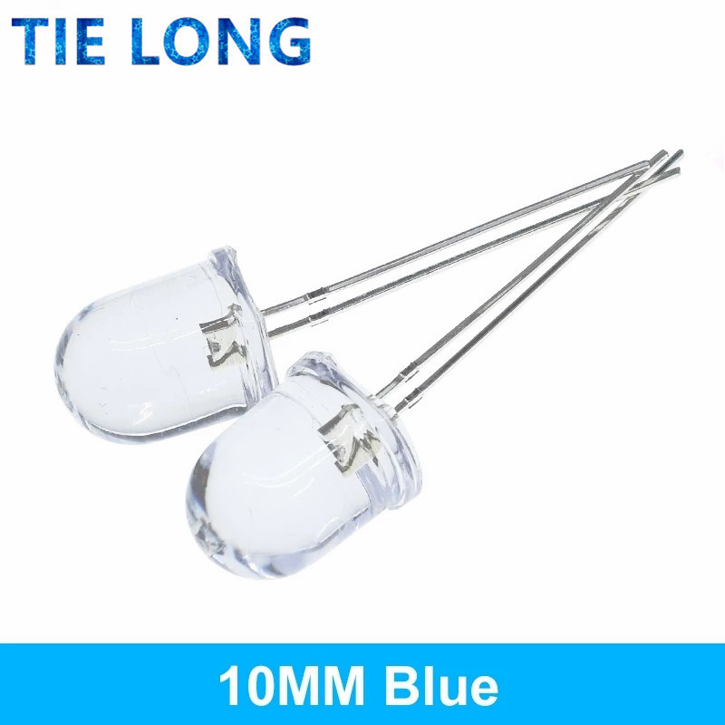 10mm LED 5 Colors Red Blue Yellow Green White Transparent 20mA 0.75W Ultra Bright Round LED Light Emitting Diode Lamp