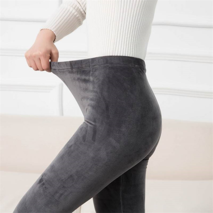 YRRETY-mallas de invierno tejidas de terciopelo para mujer, pantalones informales de cintura alta elástica, gruesos, de doble capa, cálidos y ajustados, color negro y gris