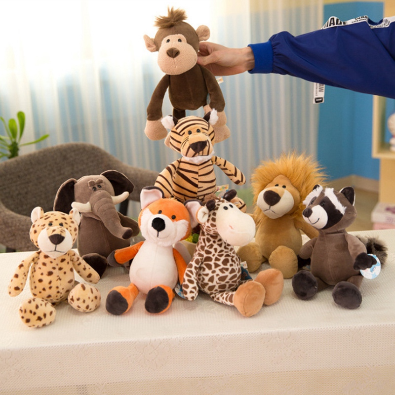 25cm recheado realista leão tigre elefante macaco leopardo girafa guaxinim boneca simulação floresta animais brinquedos de pelúcia para crianças presente