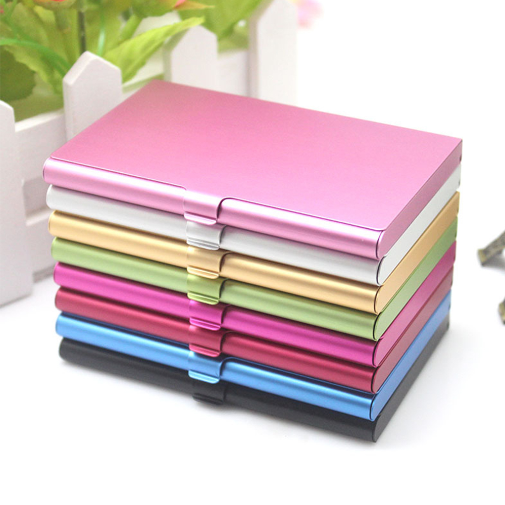 Tarjetero de aleación de aluminio de lujo para hombre y mujer, cubierta de caja de Metal, billetera de bolsillo, Tarjetero con nombre, funda de identificación de tarjeta de crédito colorida