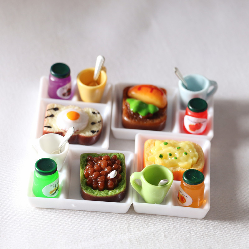 1 Set Puppenhaus Miniatur 1:12 Toast Brot Marmelade Platte Set Lebensmittel für Blyth Barbies OB11 Puppe Haus Dekor Küche Spielzeug