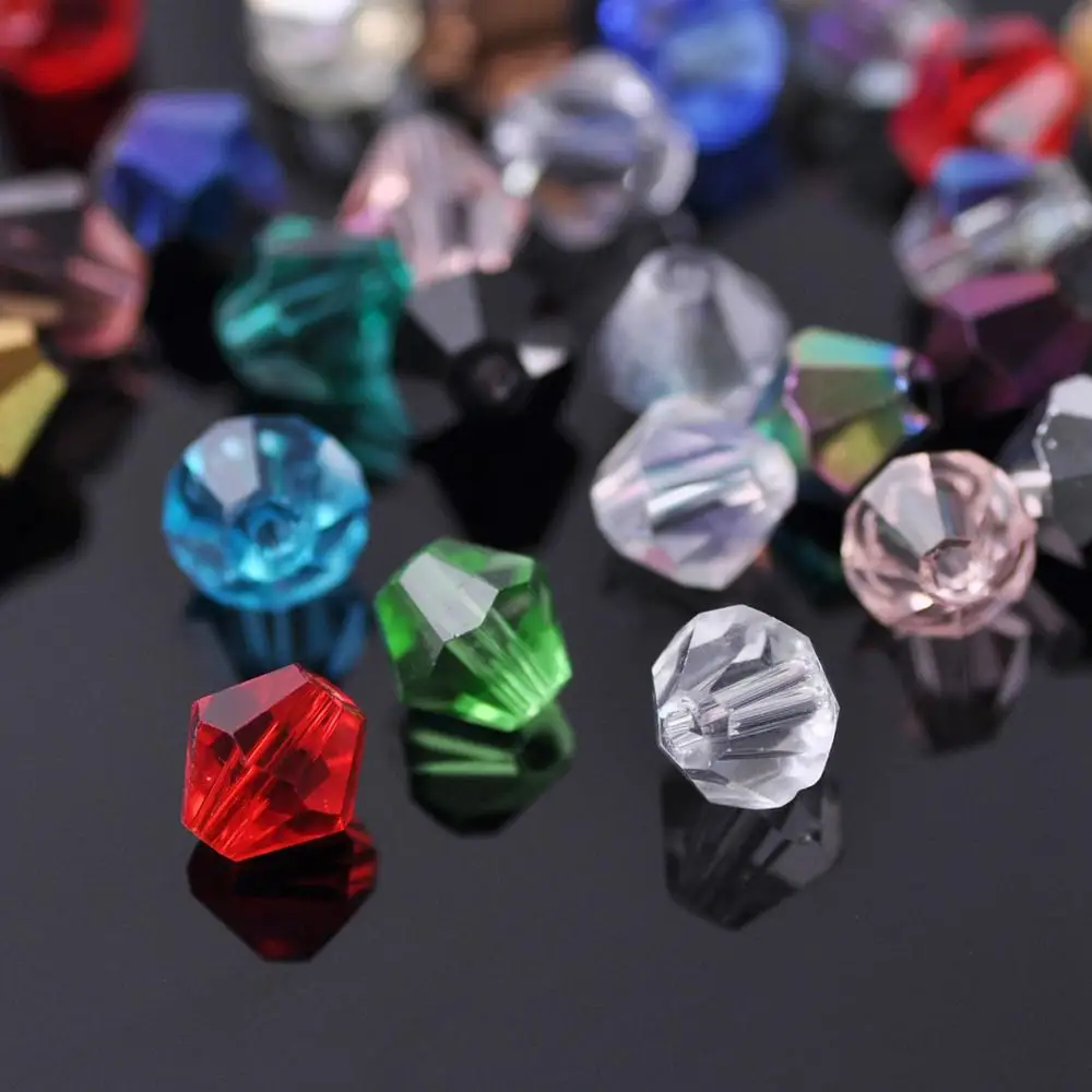Bicone Faceted แก้วคริสตัลหลวม Spacer ลูกปัด Lot สี 3 มม.4 มม.6 มม.8 มม.สําหรับเครื่องประดับทํา DIY