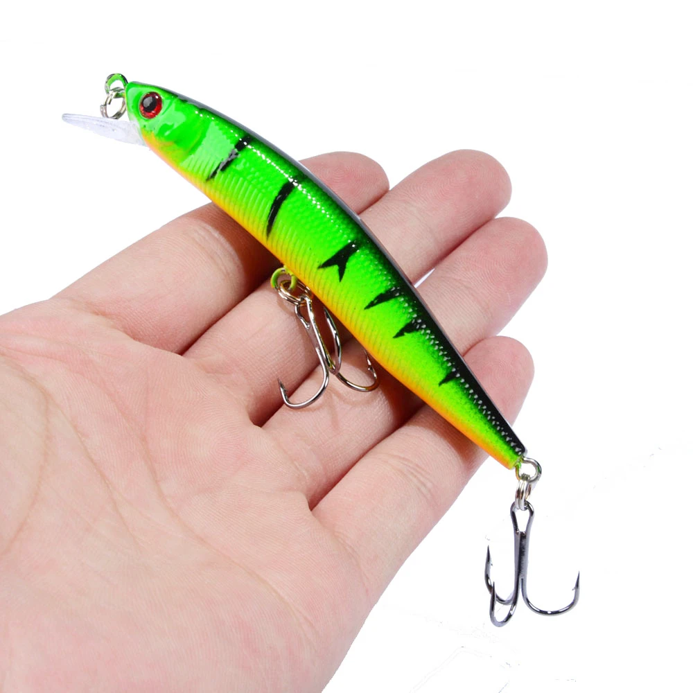 1 Uds señuelo de Pesca Minnow 95mm 8,5g cebo duro flotante Wobbler Jig cebo Crankbait carpa lubina rayada Pesca aparejos de Pesca SwimBait