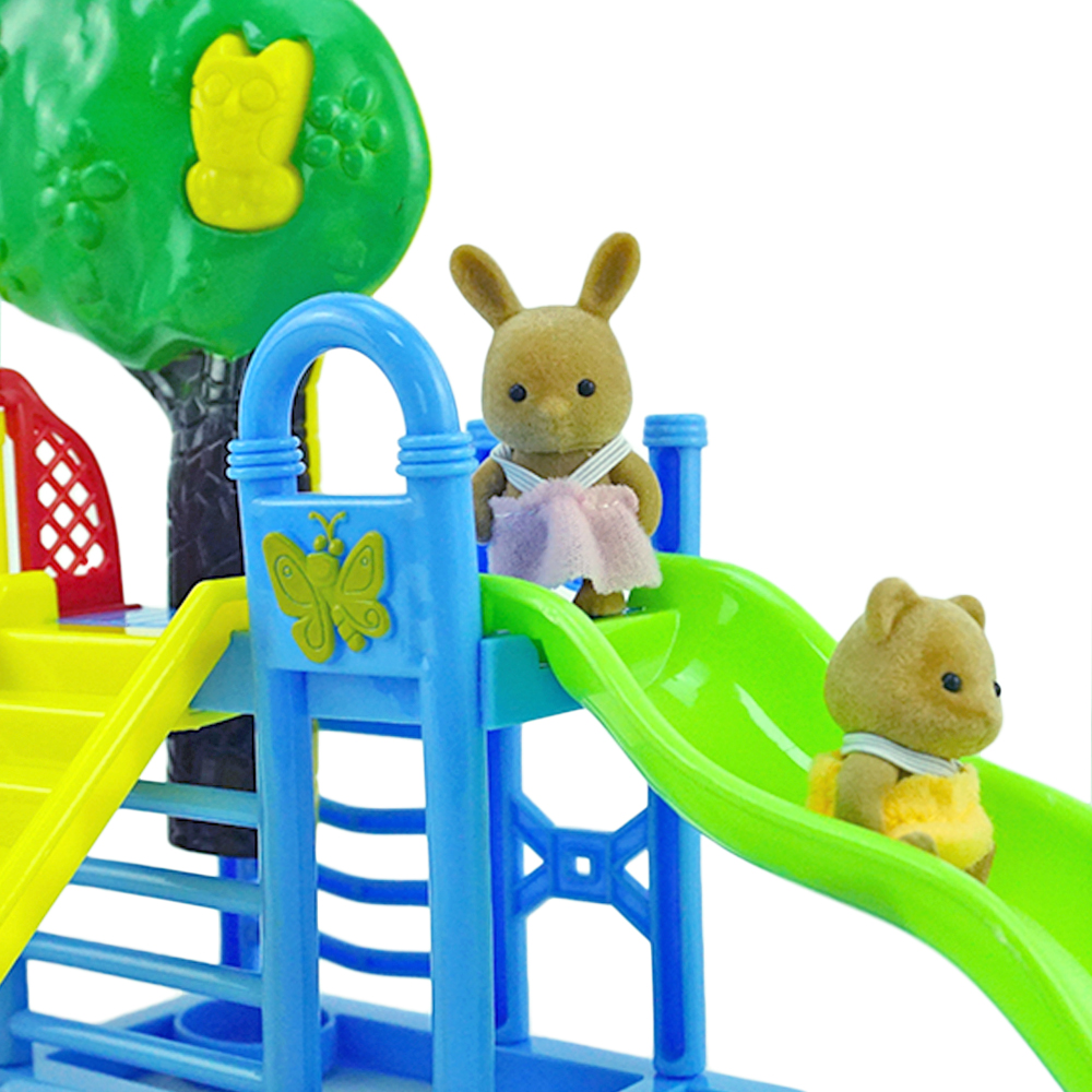 Leśny plac zabaw dla rodziny 1:12 niedźwiedź brunatny królik Panda domek dla lalek miniaturowa scena slajdów huśtawka huśtawka domek dla lalek zabawka dla dziewczynki prezent