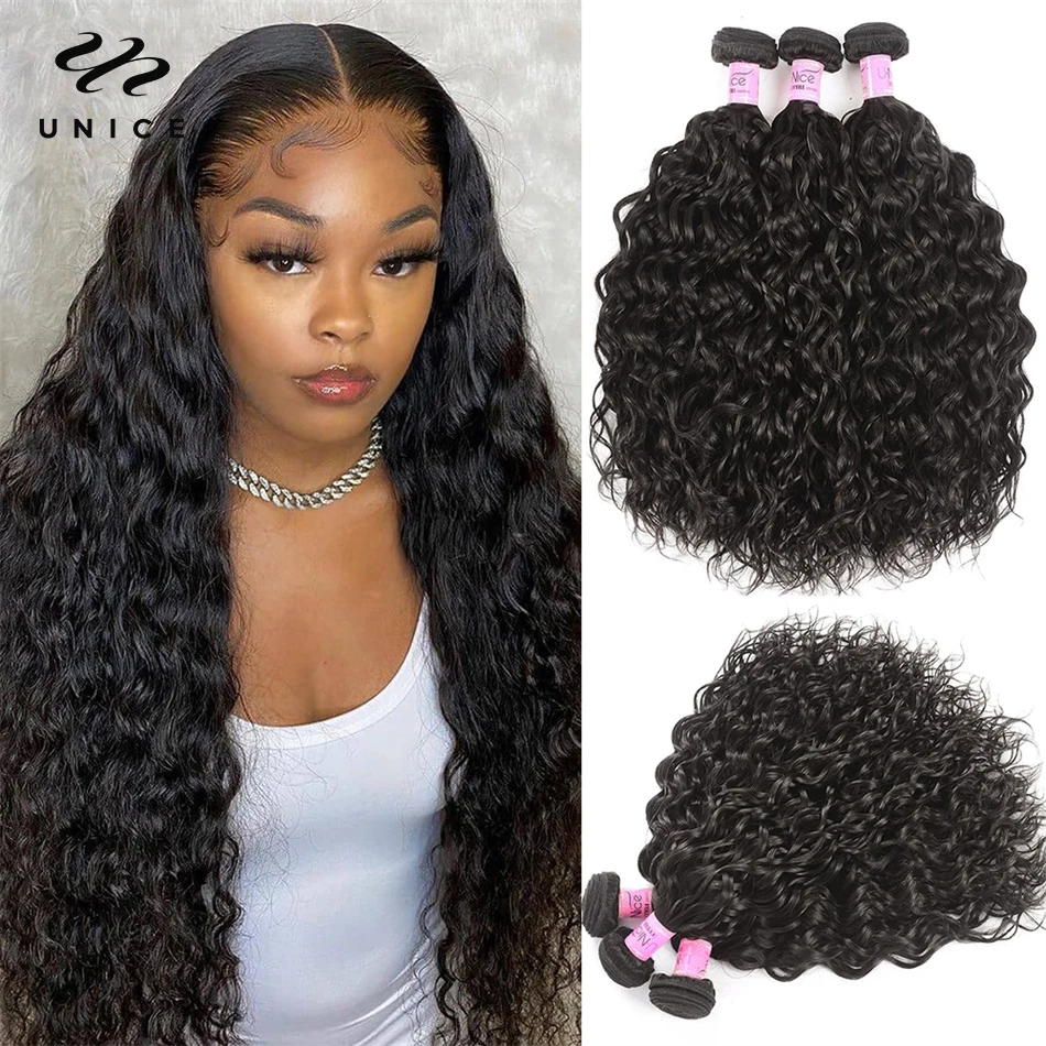 Unice cabelo 1/3/4 pacotes onda de água tecer cabelo peruano pacotes extensão do cabelo ondulado 100% remy cabelo humano onda de água