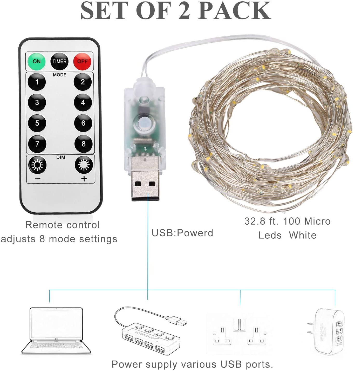 USB LED-kerstverlichting String 5M10M20M Vakantieverlichting Waterdichte zilveren draad met afstandsbediening voor kerstfeest Bruiloft Decor