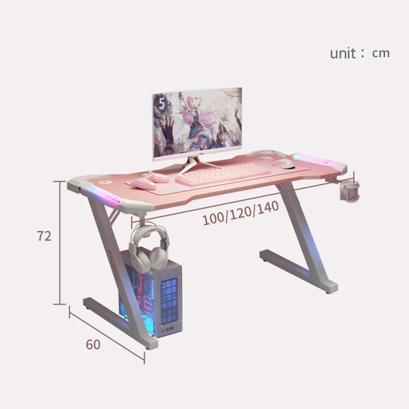 Mesa de streamer rosa mesa de computador de mesa âncora familiar combinação de mesa de jogo de menina fofa mesa resistente de alta qualidade