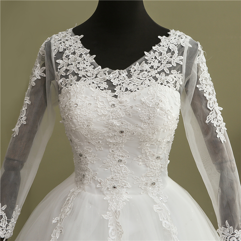 레이스 Vestido 드 Novia Princesa 빈티지 긴 소매 진짜 이미지 신부 드레스와 볼 가운 V 목 Weddinges 드레스