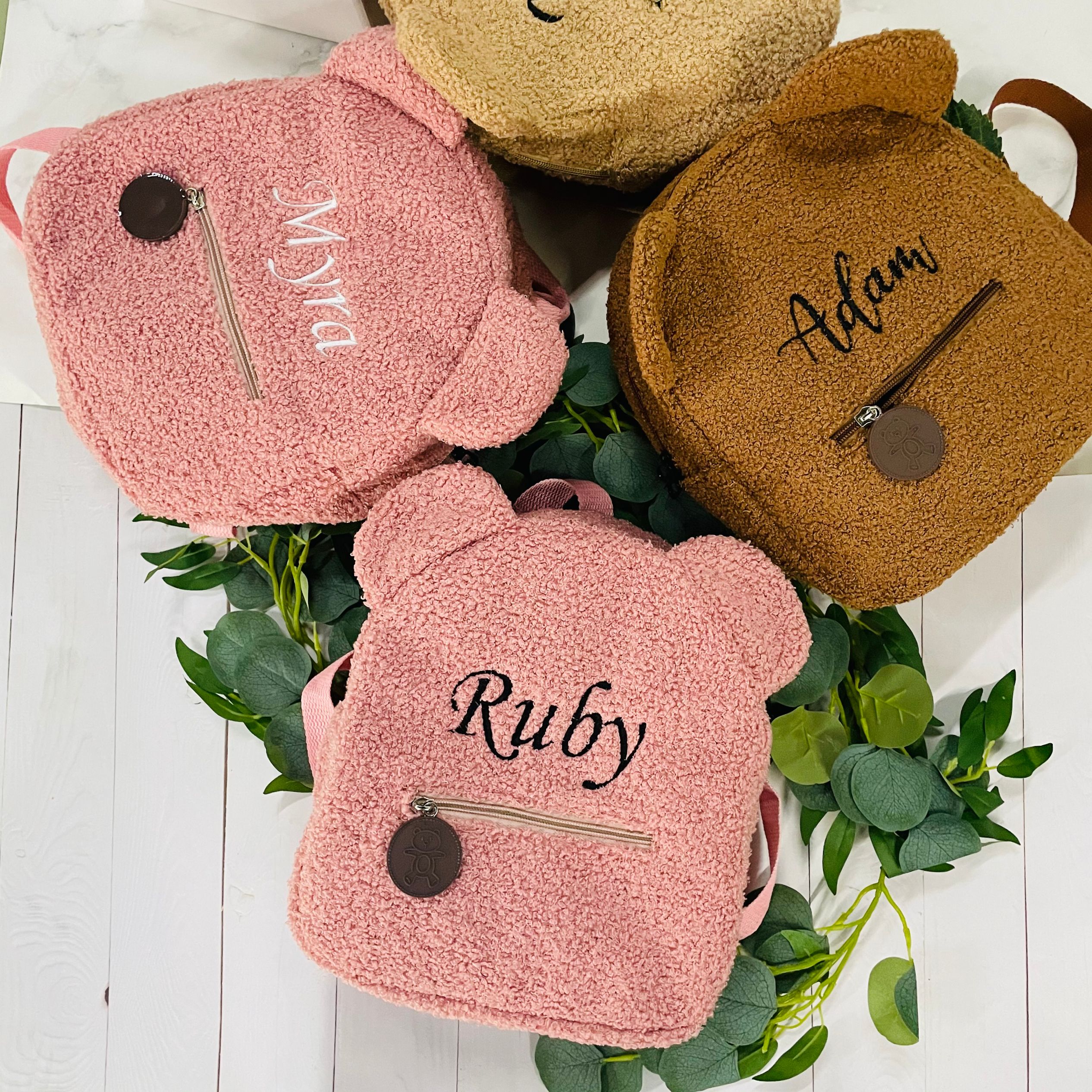 Mochila infantil bordada personalizada, bolsa leve de urso de pelúcia para crianças com nome personalizado, presente para meninos, meninas e mulheres