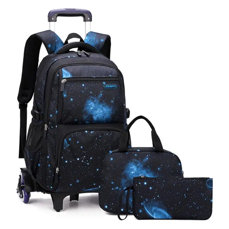 Ziranyu Schulrucksack-Set mit Rollen, Lunchtasche, Stifttasche, Schultrolley-Rucksäcke, Taschen für Jungen, Rollrucksack mit Rollen für die Schule
