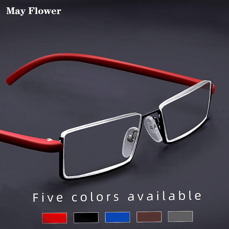 Mai Blume Metall Anti-Blau Licht Lesebrille Männer Halb Rahmen Brillen Männlichen TR90 Brillen Mit Fall óculos + 1,75