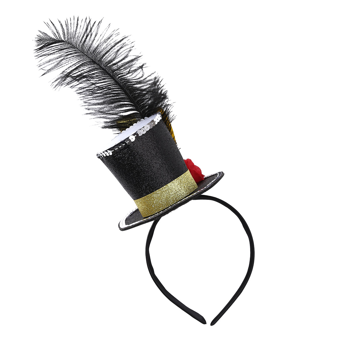 Fantasia de circo para garotas, chapéu mini-top steampunk com penas de rosa para o dia das bruxas, carnaval e festa