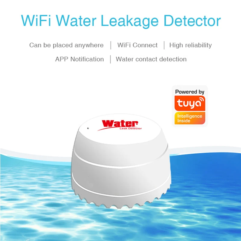 Датчик утечки воды Tuya с Wi-Fi, детектор звуковой сигнализации, оповещение о протечке, переполнении, управление через приложение, охранная сигнализация для умного дома