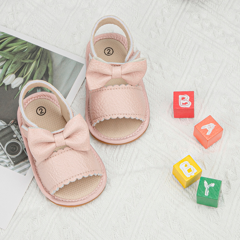 KIDSUN Mùa Hè 2021 Mới Xuất Hiện, Xăng Đan Cho Bé Sơ Sinh Bé Gái Công Chúa Nơ Dễ Thương-Nút Thắt Da Đế Cao Su Phẳng Tập Đi Đầu Tiên xe Tập Đi