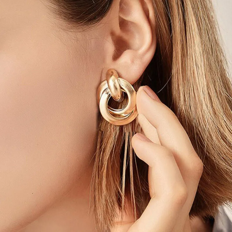 Pendientes colgantes de Metal a la moda para mujer, pendientes colgantes geométricos huecos para niñas, pendientes redondos Punk, regalo Brincos de moda