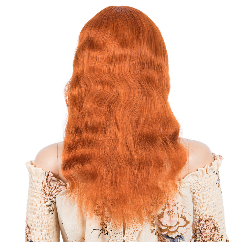 Pelucas brasileñas onduladas elegantes, cabello humano Remy con flequillo, Color naranja, rojo, marrón, P4/27
