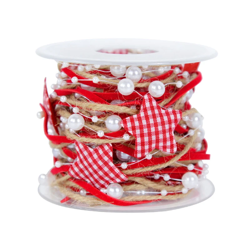 Cinta navideña decorativa de 1/2M, cadena de cuentas de estrella, adorno de árbol de Navidad, caja de regalo de Navidad DIY, embalaje de Año Nuevo 2023