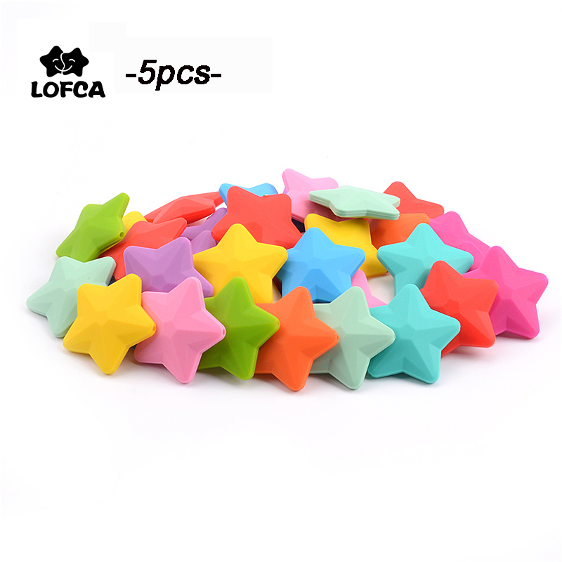 LOFCA 5 Stück Stern-Silikonperlen, weicher Beißring, Sternform, BPAFREE, Baby-DIY-Schmuck, Armband, Halskette und Anhänger, Herstellung von Mundpflege