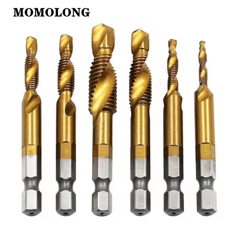 M3 M4 M5 M6 M8 M10 Tập Khoan 1/4 Chuôi Lục Giác Máy Tay Vòi Phủ Titan HSS Khoan Tập bit Ren Vít Dụng Cụ