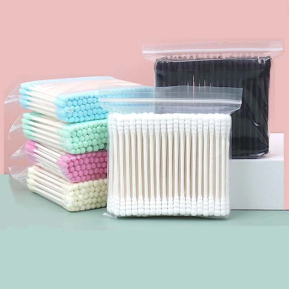 100ชิ้น/แพ็คทิ้งที่มีสีสันคู่กระดาษ Handle Swab Eyelashes ทำความสะอาด Swab แต่งหน้าทำความสะอาดเครื่องมือช่วย