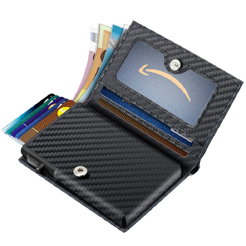 Cartera para hombre YATBEST con ranura de posicionamiento de etiqueta de aire, tarjetero portátil ultrafino, tarjetero antirrobo RFID