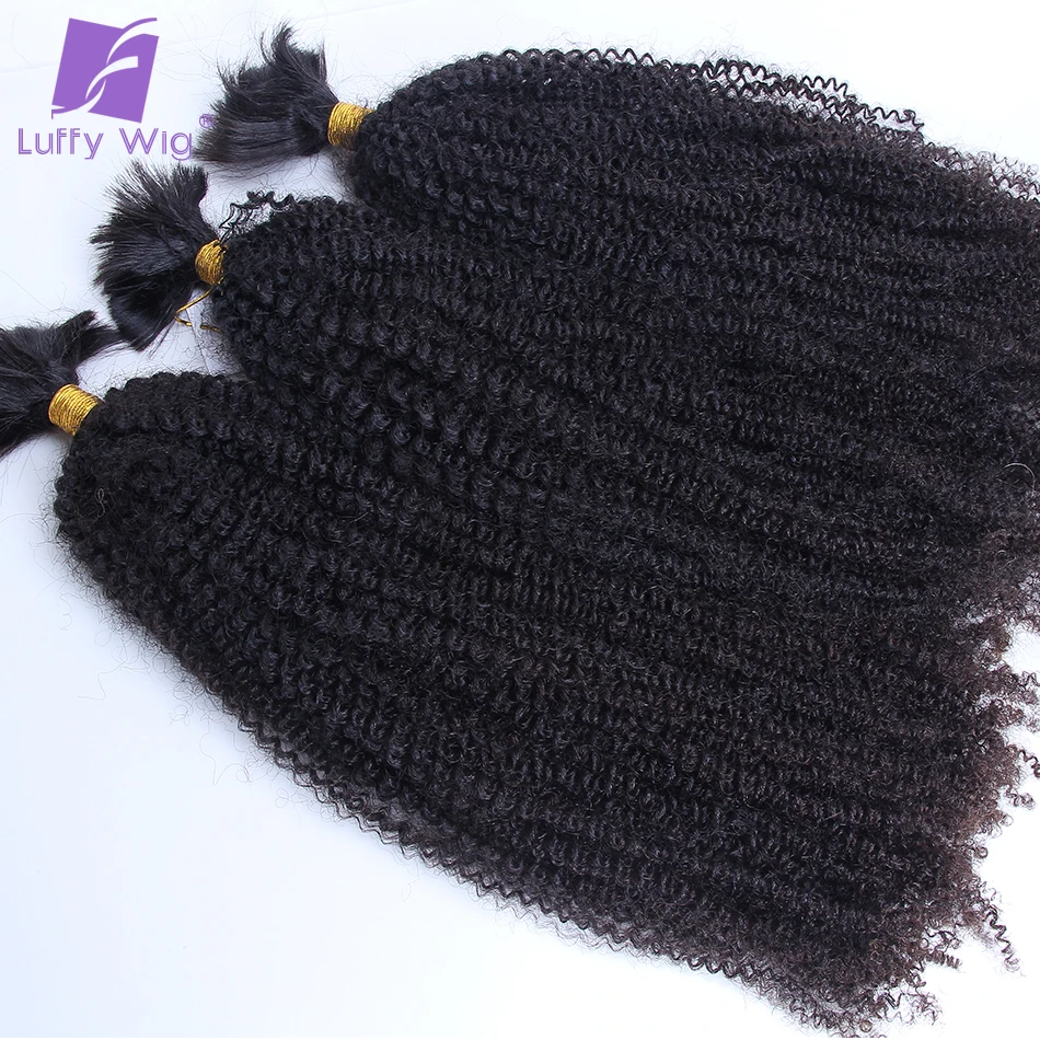 Cabelo Kinky Afro Duplo Desenhado para Mulheres, Cabelo Humano Encaracolado, Massa para Trança, Cabelo Remy Mongol, Sem Tranças de Trama, Preto Natural, Luffy