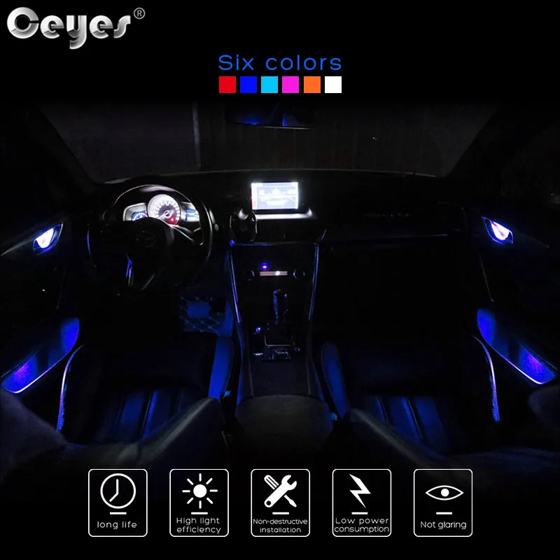 Ceyes 12V รถประตูชามไฟตกแต่งอัตโนมัติบรรยากาศภายในโคมไฟต้อนรับ 4 ชิ้น Universal Low Power สีสัน LED Strip