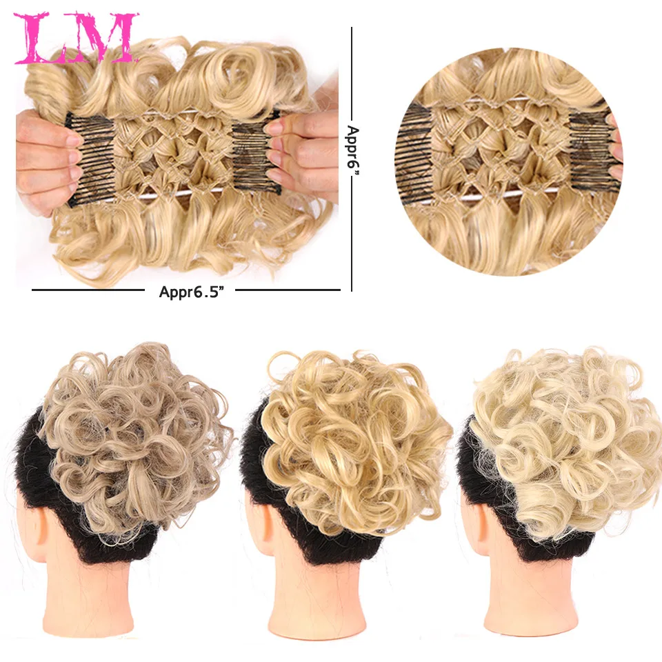 LiangMo Cô Dâu Lộn Xộn Lớn Búi Tóc Xoăn Chignon Với Lược Kẹp Tóc Đuôi Bao Đuôi Ngựa Mở Rộng Tổng Hợp Tự Nhiên Giả tóc